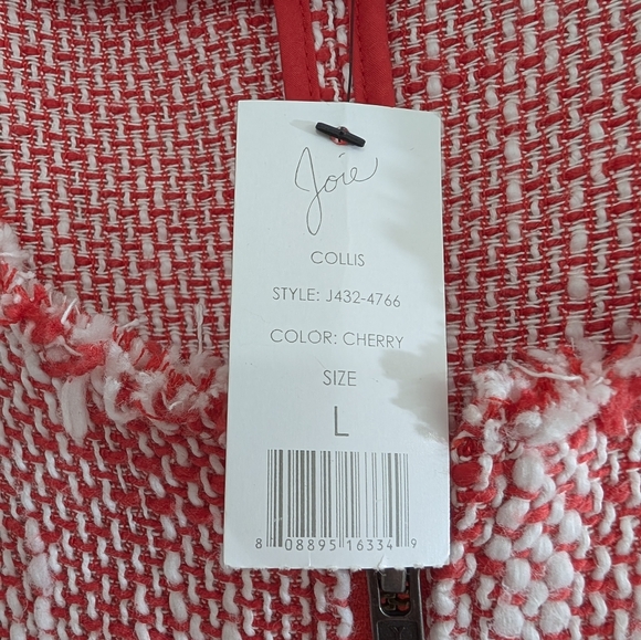 Joie NWT Collis Cherry Tweed Zip Blazer Frayed Jacket Size L Parisian Feminine - Picture 11 of 11